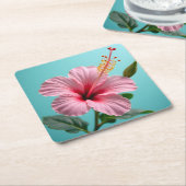エレガンスの赤面:ピンクのハイビスカス放射能 スクエアペーパーコースター (アングル)