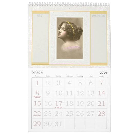 エレガンスの過去ヴィンテージポートレートはがき カレンダー (3月 2026)