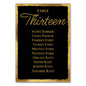 エレガンスはっきりしたブラック金ゴールドエッジのシーティングチャート テーブルナンバー (裏面)