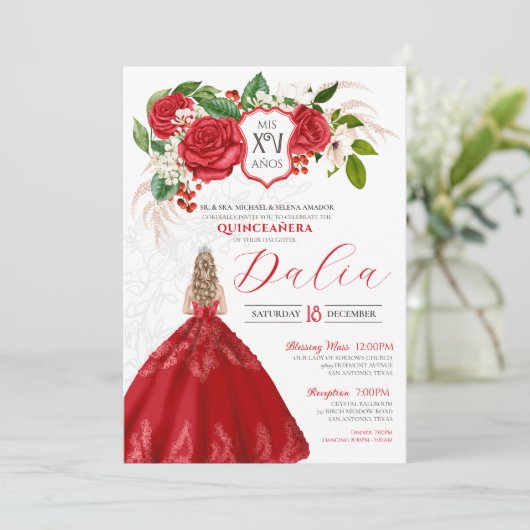 エレガンスはっきりしたレッドローゼスフローラクレストキンセアニェラ 招待状 (スタンド正面)