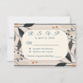 エレガンスインブルー&金ゴールドモダンウェディングRSVPカード 出欠カード (正面)