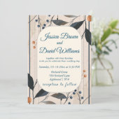 エレガンスインブルー&金ゴールドモダン結婚式招待状 招待状 (スタンド正面)