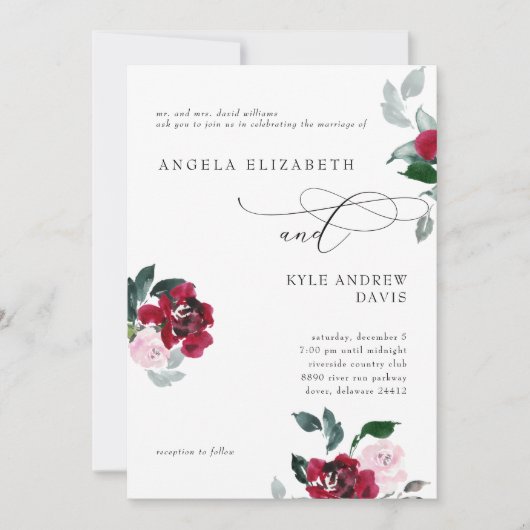 エレガンスインレッドブライド親結婚式招待状 招待状 (正面)