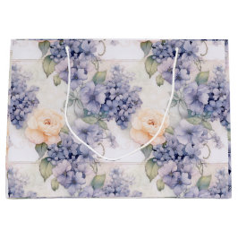 エレガンスイン開花パステルパープルアジサイとバラ ラージペーパーバッグ