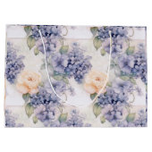 エレガンスイン開花パステルパープルアジサイとバラ ラージペーパーバッグ (裏面)