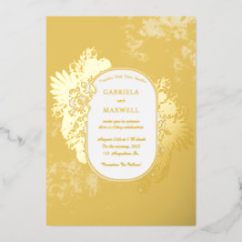 エレガンスエメラルドグリーンと金ゴールド結婚ズ 箔招待状