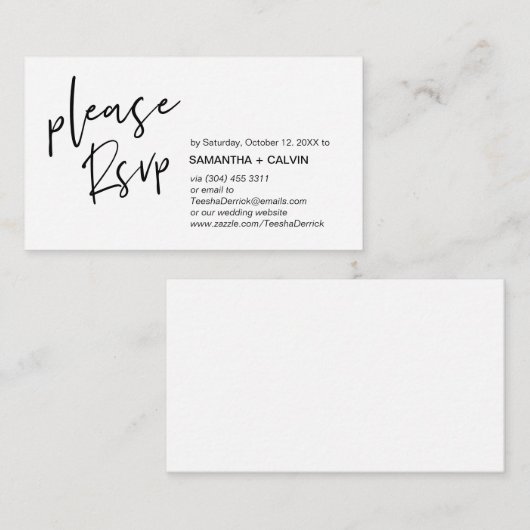 エレガンスカジュアルウェディング招待RSVPリマインダーカード エンクロージャーカード (正面/裏面)