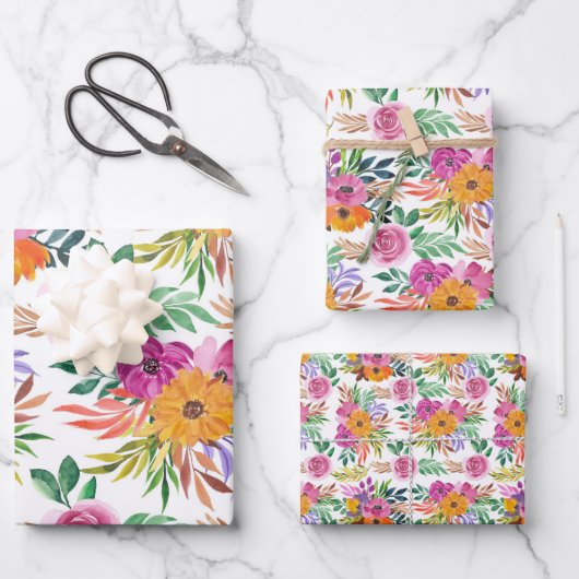 エレガンスカジュアルパープルバライエローフラワーズフローラ ラッピングペーパーシート (正面)