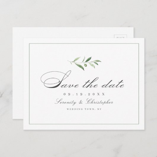 エレガンスクラシックスクリプトGreenery日付アンを保存 案内ポストカード (正面/裏面)