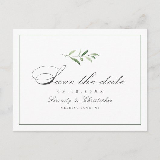 エレガンスクラシックスクリプトGreenery日付アンを保存 案内ポストカード (正面)