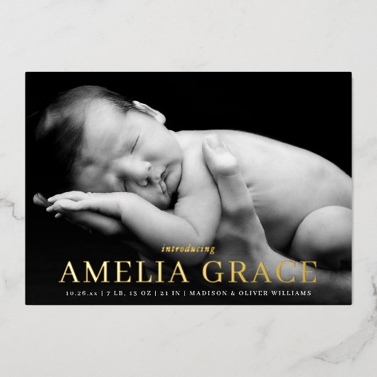 エレガンスクラシックフォトフォイル誕生の発表 箔招待状 (正面)