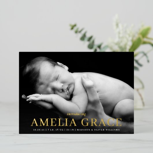 エレガンスクラシックフォトフォイル誕生の発表 箔招待状 (立ち正面)