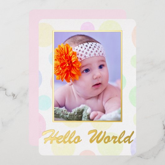 エレガンスクラシックフォトフォイル誕生の発表 箔招待状 (正面/裏面)