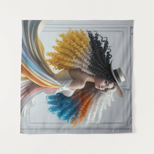 エレガンスコントラスト縮毛女性タペストリー タペストリー (正面(横))