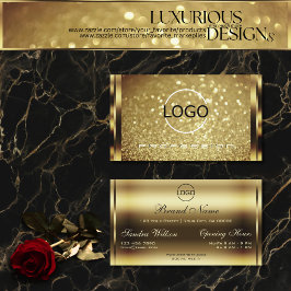 エレガンスゴールデンきらめくきらめくグリッターとロゴ 名刺