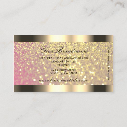 エレガンスゴールデングリッターピンク薄紫と金ゴールド 名刺 (裏面)