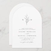 エレガンスシンプルボタニカルモノグラム結婚ラスティック 招待状 (正面/裏面)