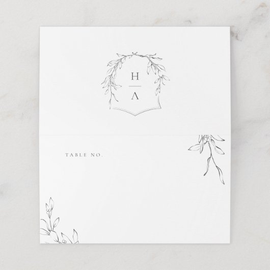 エレガンスシンプルボタニッククレストモノグラム結婚ズ プレイスカード (外部開封)