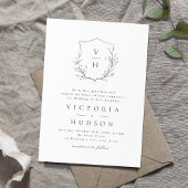 エレガンスシンプルボタニッククレストモノグラム結婚ズ 招待状