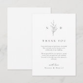 エレガンスシンプルボタニッ葉ク・モノグラム結婚ズ サンキューカード (正面/裏面)