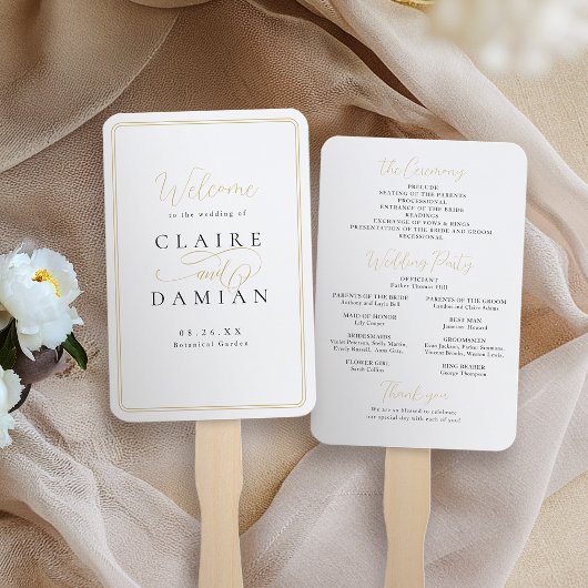 エレガンスシンプルロマンチックスクリプト結婚式 プログラム ハンドファン