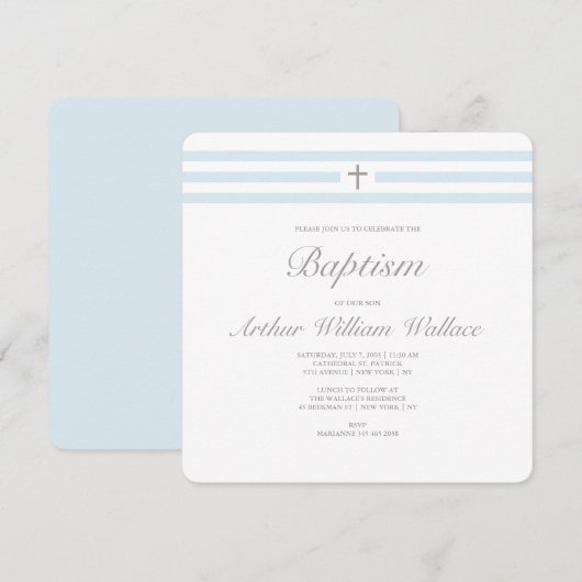 エレガンスシンプル少年の洗礼の招待 招待状 (正面/裏面)
