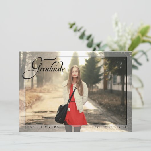 エレガンスシンプル、卒業写真の発表 招待状 (スタンド正面)