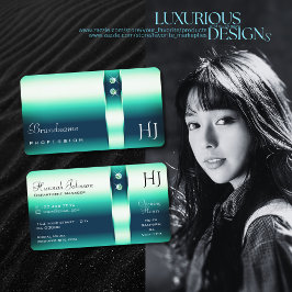 エレガンスティール（緑がかった色）グラデーションシメリーダイヤモンドイニシャル 名刺