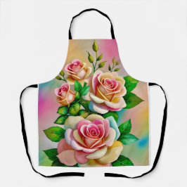 エレガンスバラピンクアンドイエローウォーターカラーパステル エプロン