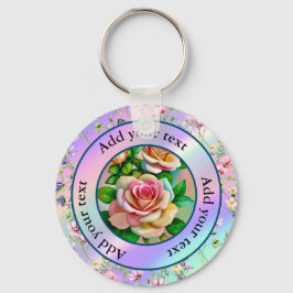 エレガンスバラピンクアンドイエローウォーターカラーパステル キーホルダー