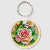 エレガンスバラピンクアンドイエローウォーターカラーパステル キーホルダー (正面)