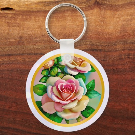 エレガンスバラピンクアンドイエローウォーターカラーパステル キーホルダー (正面)