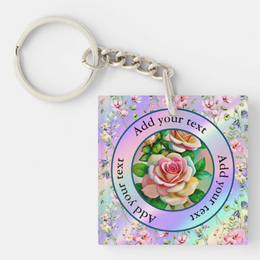 エレガンスバラピンクアンドイエローウォーターカラーパステル キーホルダー (正面)