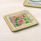 エレガンスバラピンクアンドイエローウォーターカラーパステル コースター (左側)