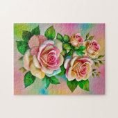 エレガンスバラピンクアンドイエローウォーターカラーパステル ジグソーパズル (横)