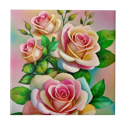 エレガンスバラピンクアンドイエローウォーターカラーパステル タイル (正面)