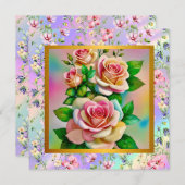 エレガンスバラピンクアンドイエローウォーターカラーパステル ノートカード (正面/裏面)