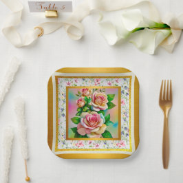 エレガンスバラピンクアンドイエローウォーターカラーパステル ペーパープレート