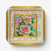 エレガンスバラピンクアンドイエローウォーターカラーパステル ペーパープレート (正面)