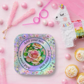 エレガンスバラピンクアンドイエローウォーターカラーパステル ペーパープレート (パーティー)