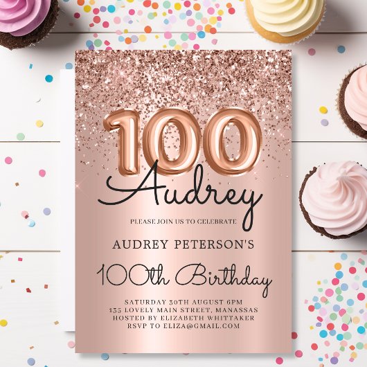 エレガンスバラ金ゴールドグリッターバルーン100th誕生日 招待状