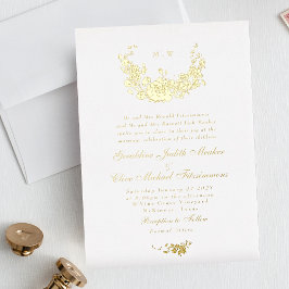 エレガンスパル実在ス金ゴールドリースモノグラム結婚ズ 箔招待状