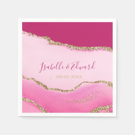 エレガンスピモダンンク&金ゴールドアガテストーンズ結婚ーズ スタンダードカクテルナプキン (正面)