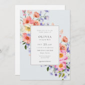 エレガンスピンクボホフローラブライダルシャワー 招待状 (正面/裏面)