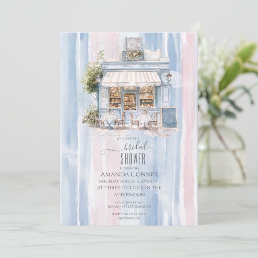 エレガンスフランスのカフェブライダルシャワー 招待状 (スタンド正面)