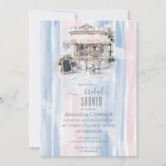 エレガンスフランスのカフェブライダルシャワー 招待状 (正面)