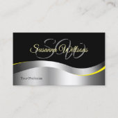 エレガンスブラックウェーブシルバーイニシャルQRコード 名刺 (正面)