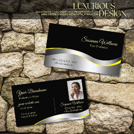 エレガンスブラックウェーブシルバーデコールとフォトノーブル 名刺