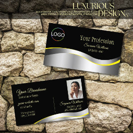 エレガンスブラックウェーブシルバーデコール（ロゴ付き） 名刺