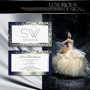 エレガンスブルーシルバーグラデーショングリッターホワイトモノグラム 名刺